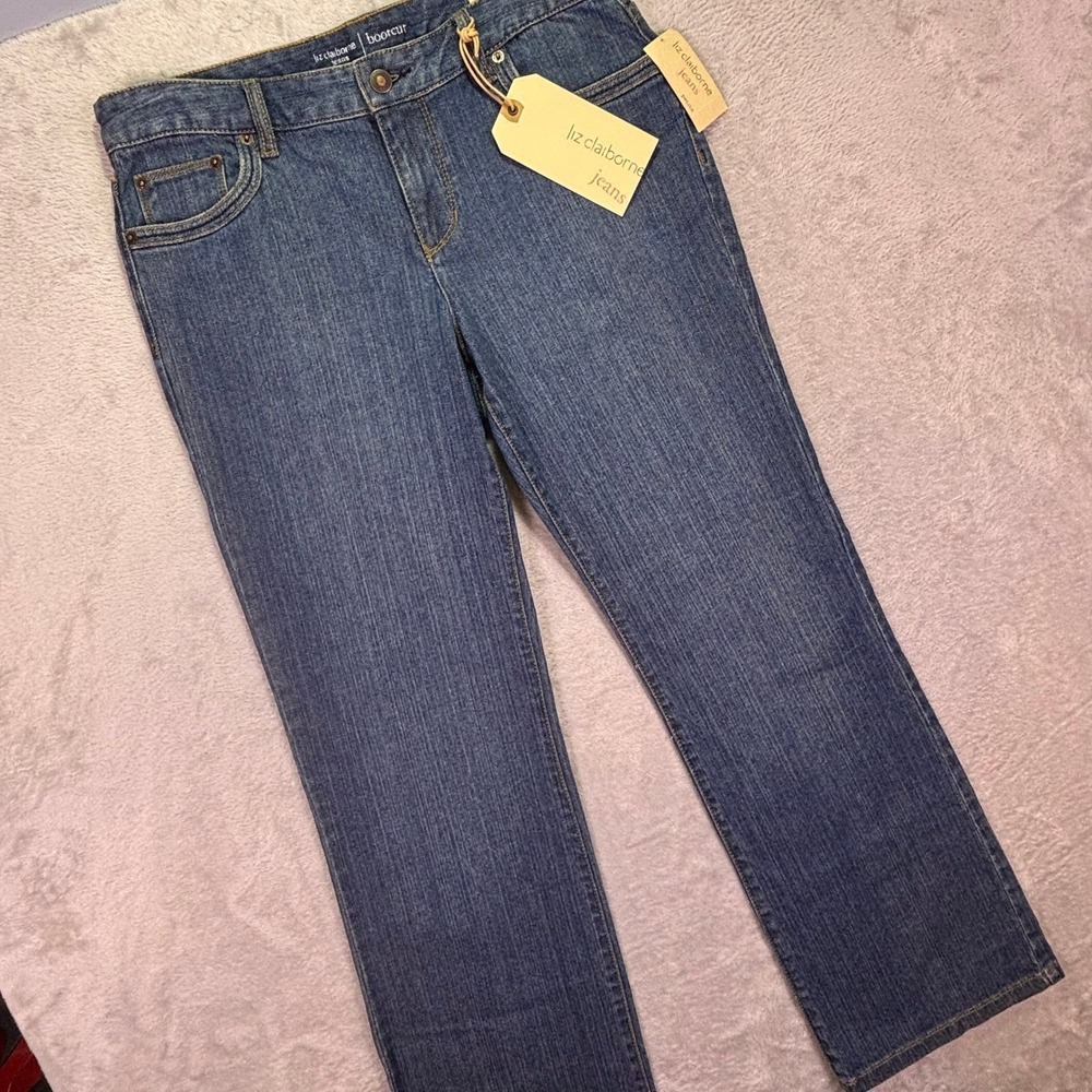NWT Liz Claiborne Women Jeans 10P Blue Bootcut Stretch Embroidered Pocket